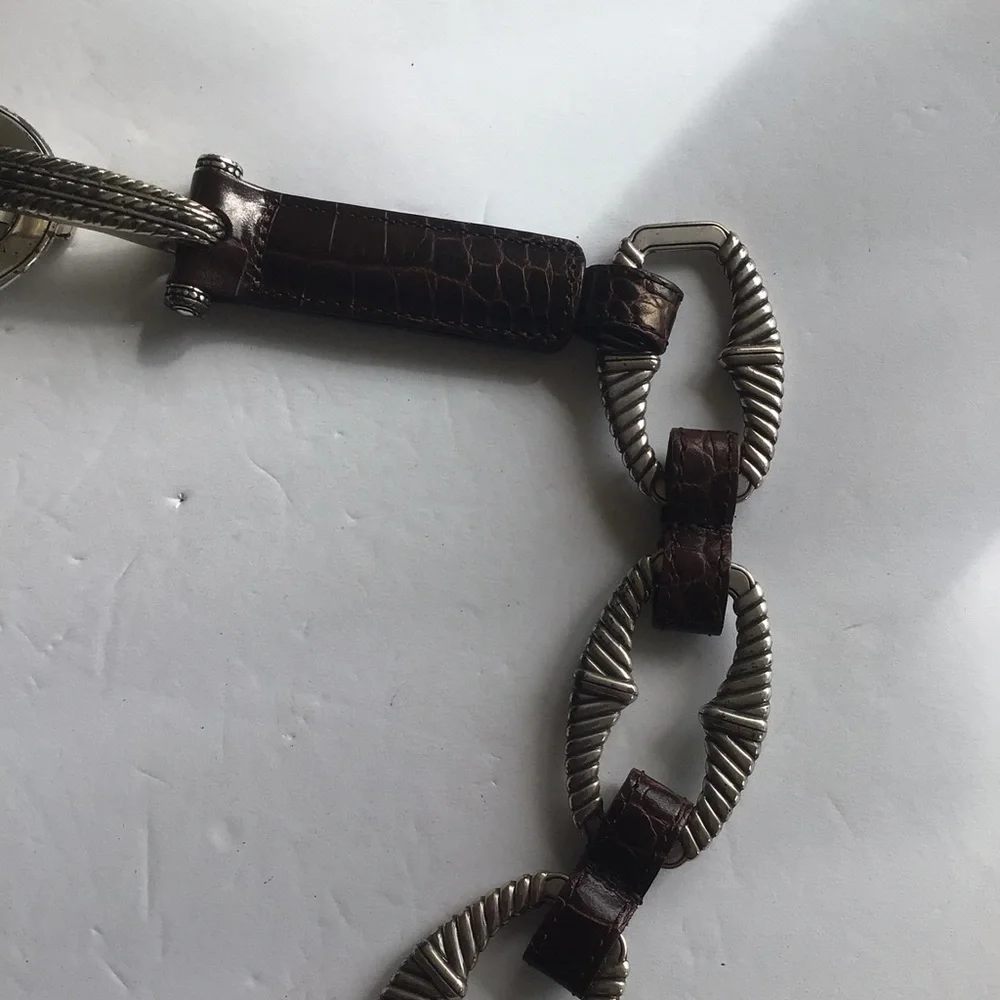 BRIGHTON BROWN LEATHER AND METAL BELT MEDIUM